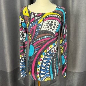 Desigual Multicolor Metallic Abstract Fine Knit Sweater M